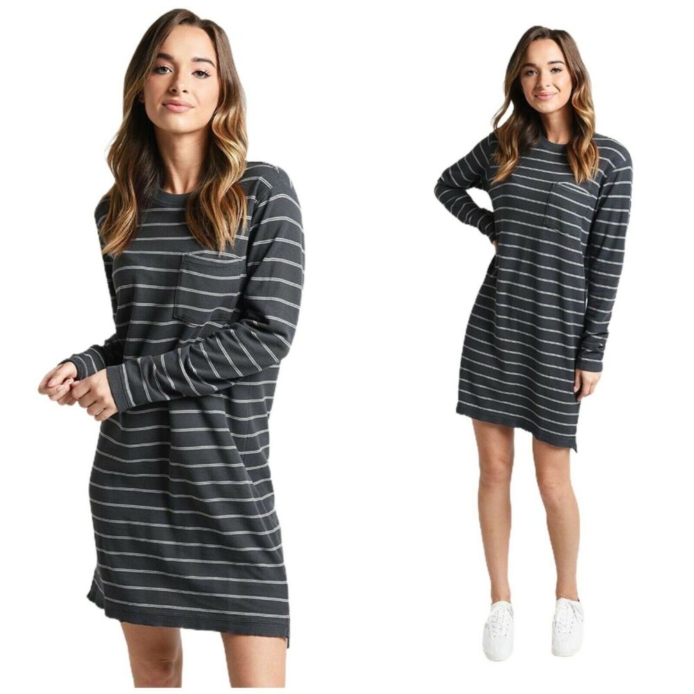 ATM ANTHONY THOMAS MELILLO T-Shirt Dress Piqie Striped Cotton Jersey Gray NWT